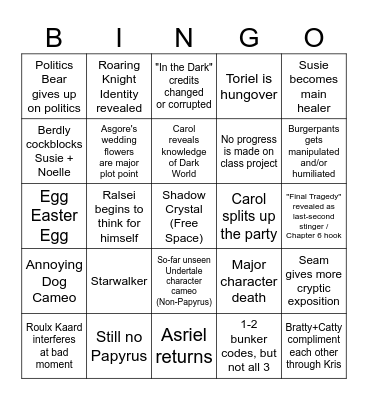 Deltarune Chapter 5 Bingo Sheet (Standard) Bingo Card