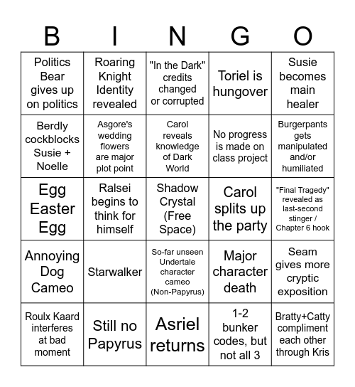Deltarune Chapter 5 Bingo Sheet (Standard) Bingo Card