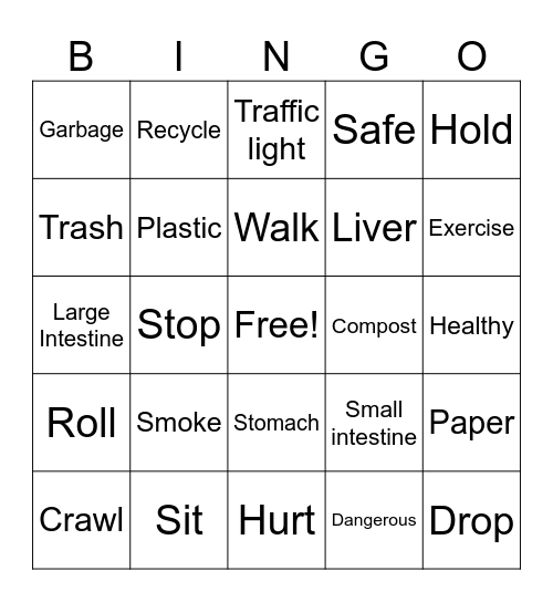 Health Education Bingo Card