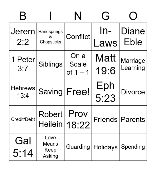 Zion MBC Marriage Ministry Bingo Card