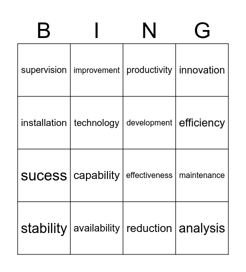 Bingo Nominalization Bingo Card