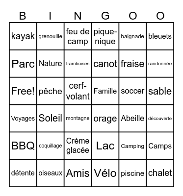 Bingo d'été Bingo Card