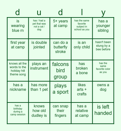 Day 1 Falcons Bingo Card