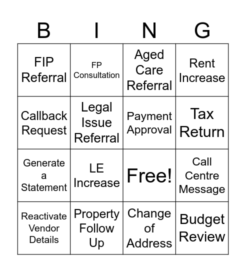 Untitled Bingo Card