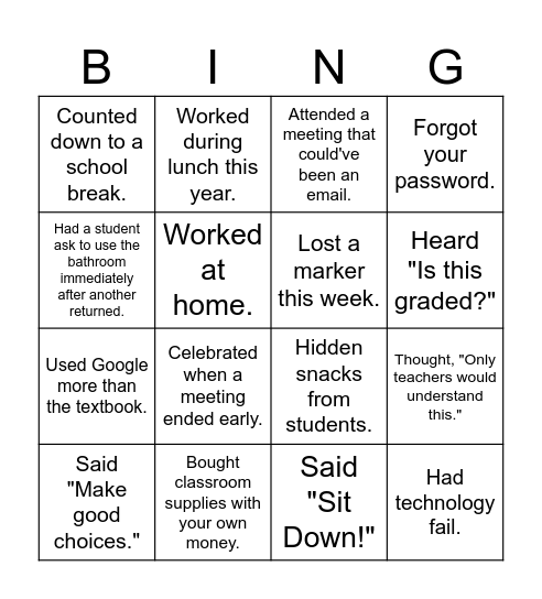 Untitled Bingo Card