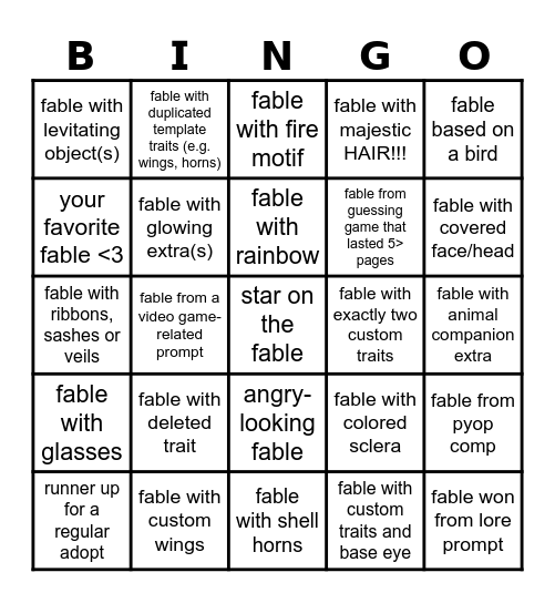 fabingo (fables bingo) Bingo Card
