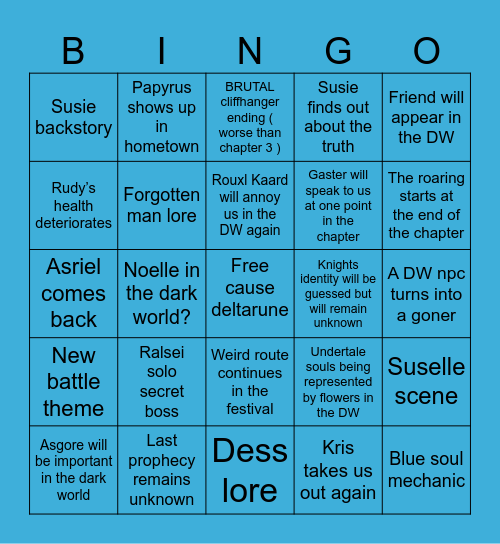 Deltarune chapter 5 Bingo Card