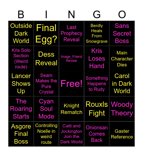 Deltarune Chapter 5 Bingo Card