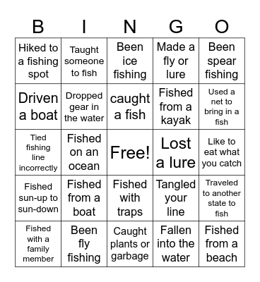 Fishing Bingo Card