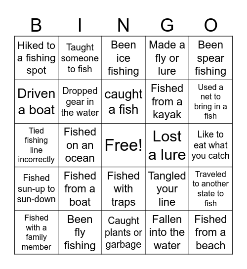 Fishing Bingo Card