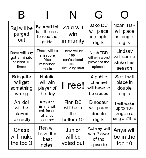 Bittersweet AS3 Bingo Card