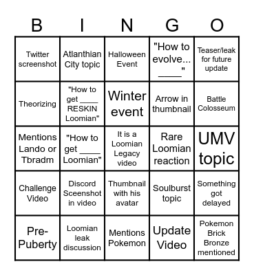 LuckyHD Loomian Legacy Video Bingo Card
