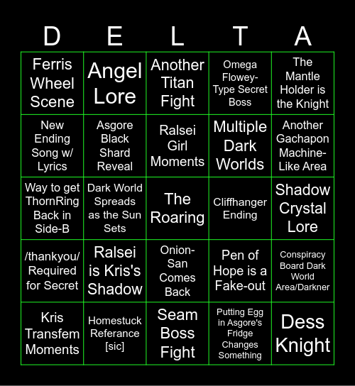 Deltarune Chapter 5 Bingo Card