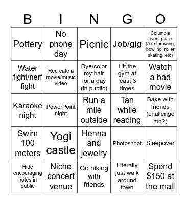 July Bingo Card
