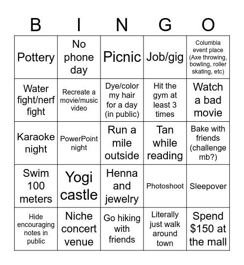July Bingo Card