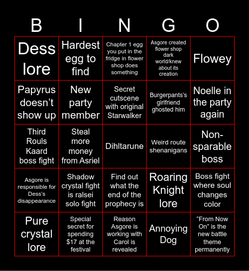 DELTARUNE TOMORROW Bingo Card