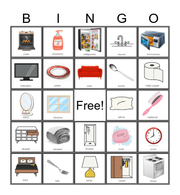 Home Objects Bingo Card