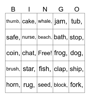PHONICS Bingo Card