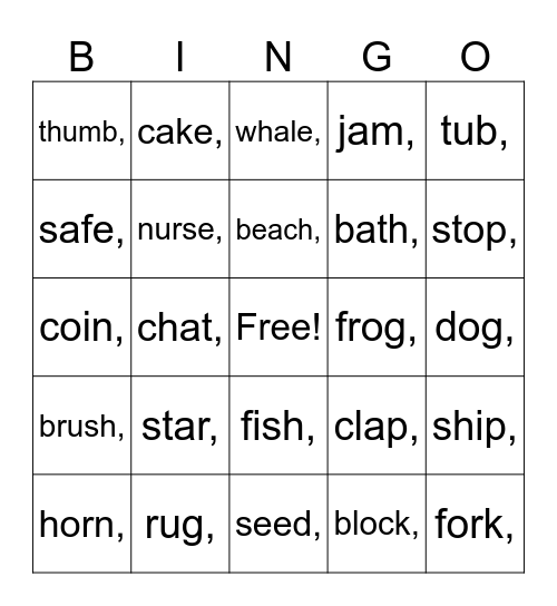 PHONICS Bingo Card