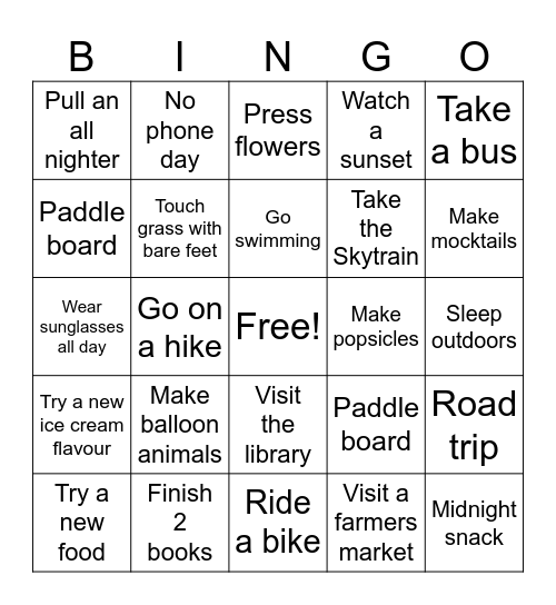 Summer Bingo 2026 Bingo Card