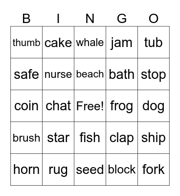 PHONICS Bingo Card