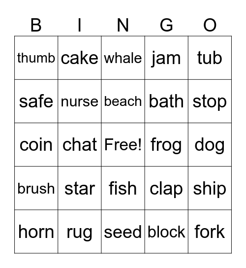 PHONICS Bingo Card
