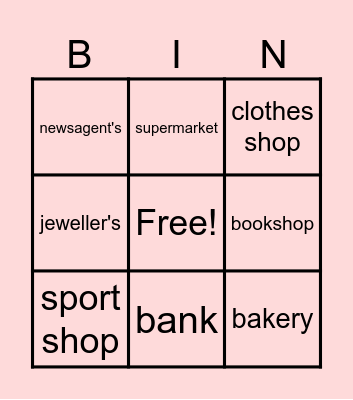 Shops Bingo Card