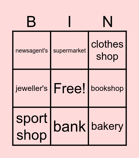 Shops Bingo Card