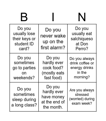 Adverbs of frequency - A2 Bingo Card