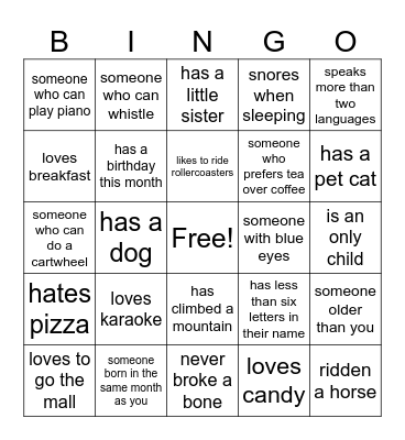 Human Bingo Card