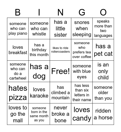 Human Bingo Card