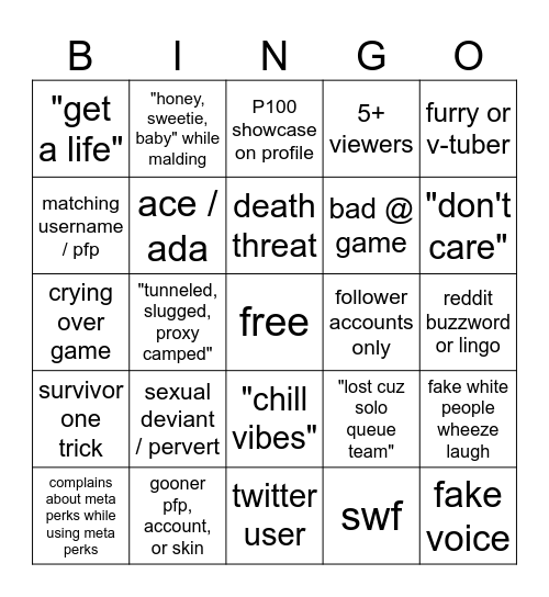 DBD Bingo Card