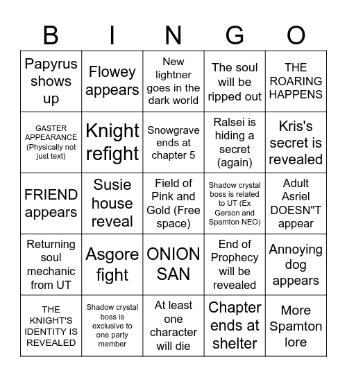 DELTARUNE CHAPTER 5 BINGO CARD Bingo Card