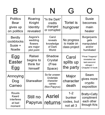 Deltarune Chapter 5 Bingo Sheet (Standard) Bingo Card