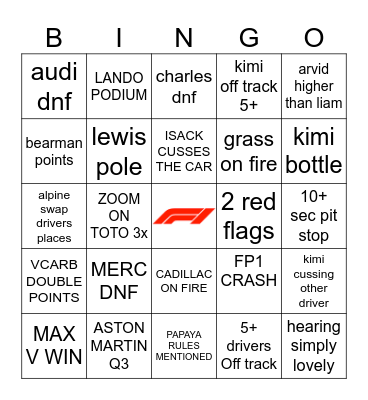 Austria gp Bingo Card