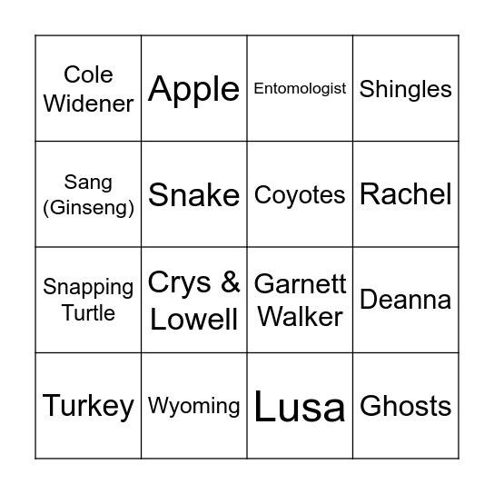 Prodigal Summer Bingo Card