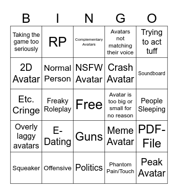 VRChat Bingo Card
