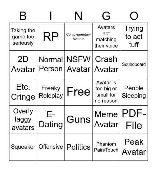 VRChat Bingo Card