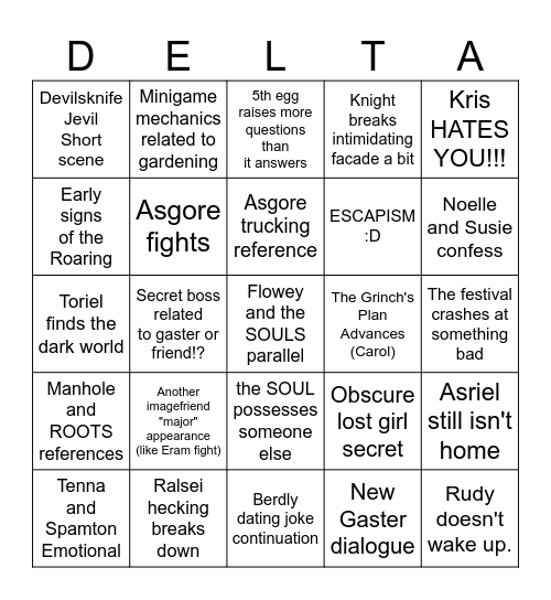 Deltarunes Bingo Card