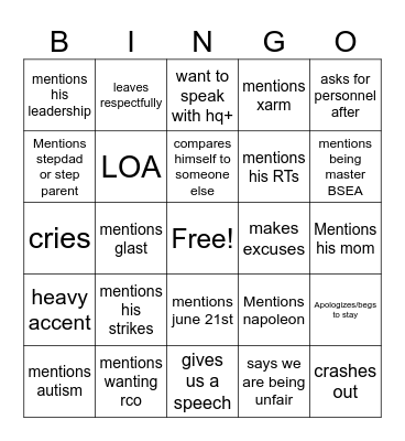 Firing underground bingo Card