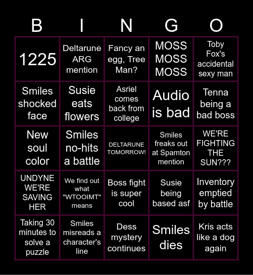 Deltarune Chapter 5 Bingo Card! Bingo Card