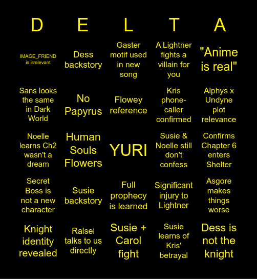 Deltarune Ch5 Bingo! Bingo Card