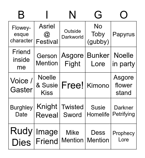 Deltarune Ch. 5 Bingo Card