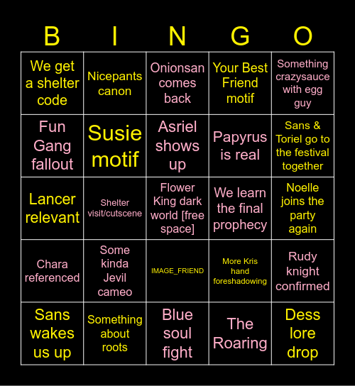 deltarune chapter 5 Bingo Card