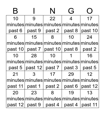 Telling time Bingo Card