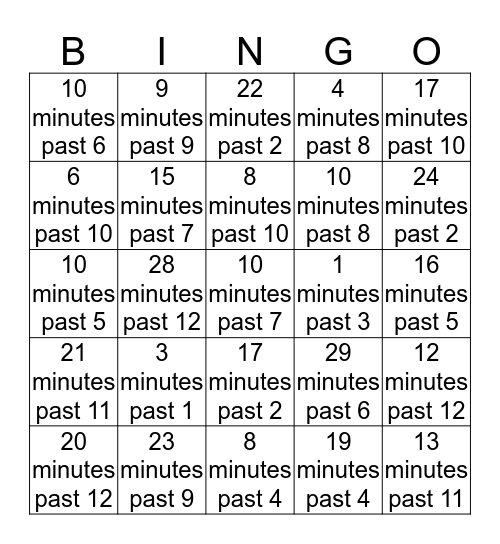 Telling time Bingo Card