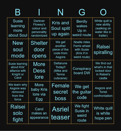 Deltarune chapter 5 Bingo Card