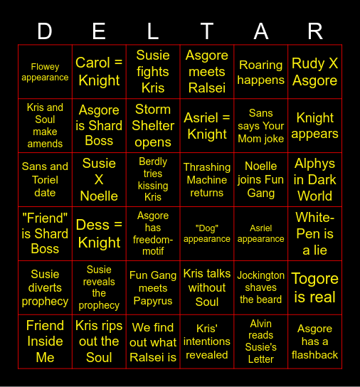 Deltarune CH5 Predictions/Theories Bingo Card