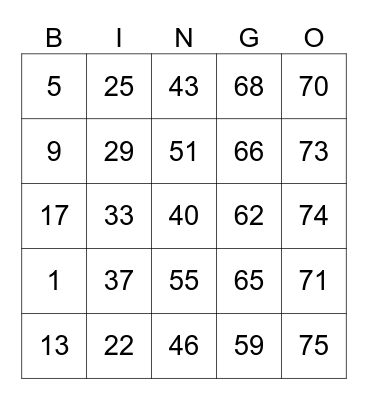 Untitled Bingo Card