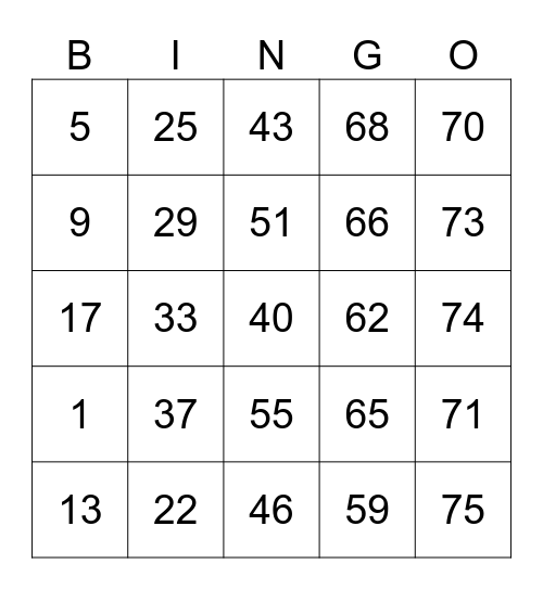 Untitled Bingo Card